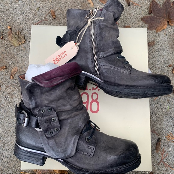 A.S.98 size 37, 6.5-7, LEATHER ANKLE BOOTS dark gray smoke color, airstep Simon - Picture 2 of 9